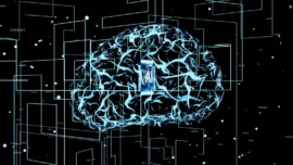 Cerveau digital représentant l'IA qui analyse des données pour créer du contenu web dynamique et personnalisé.