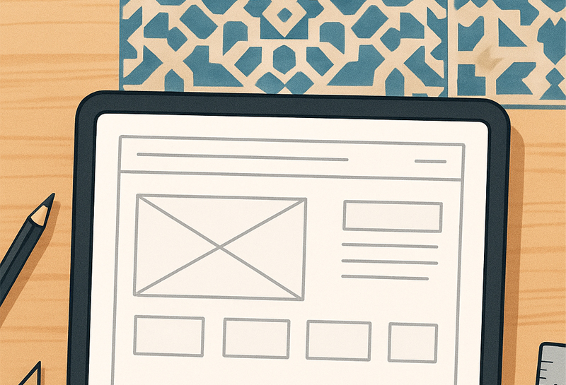 Guide complet sur la création de site web en Tunisie en 2026, montrant une maquette de site sur une tablette avec un fond tunisien.