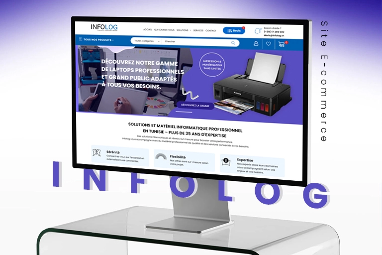 Site e-commerce INFOLOG Tunisie — boutique matériel informatique professionnel développée par OneTeam